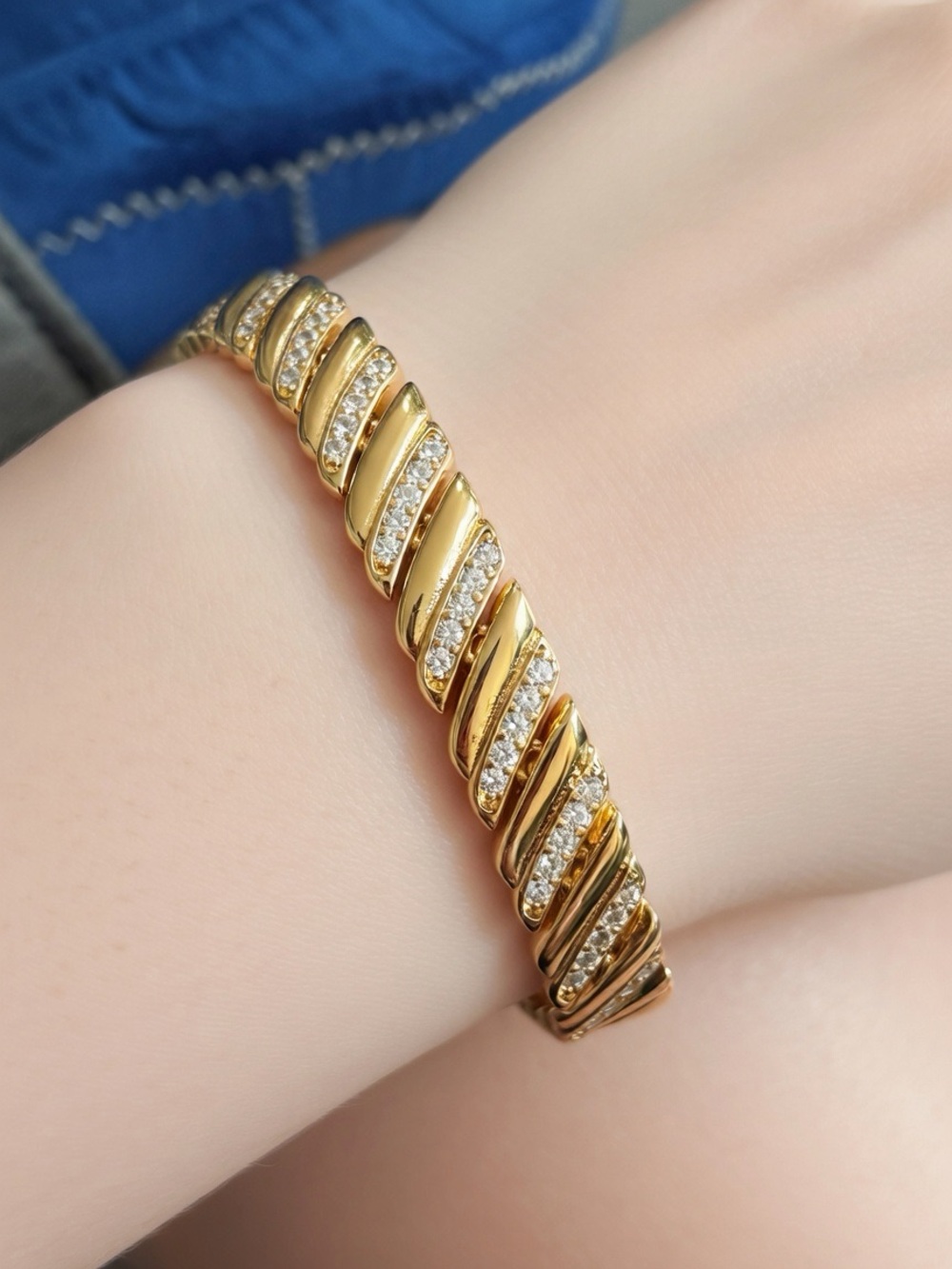 14kt Gold plated Cz Twist Bangle Bracelet - Women Jewelry